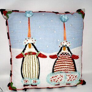 MacKenzie Childs Patience Brewster Santa Penguins Throw Pillow #: 75740-1395 NT